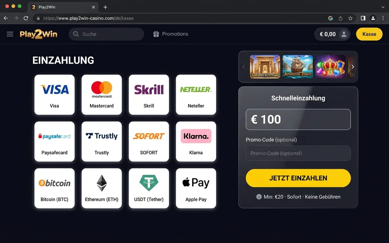 Zahlungsmethoden und Auszahlungen – Play2Win