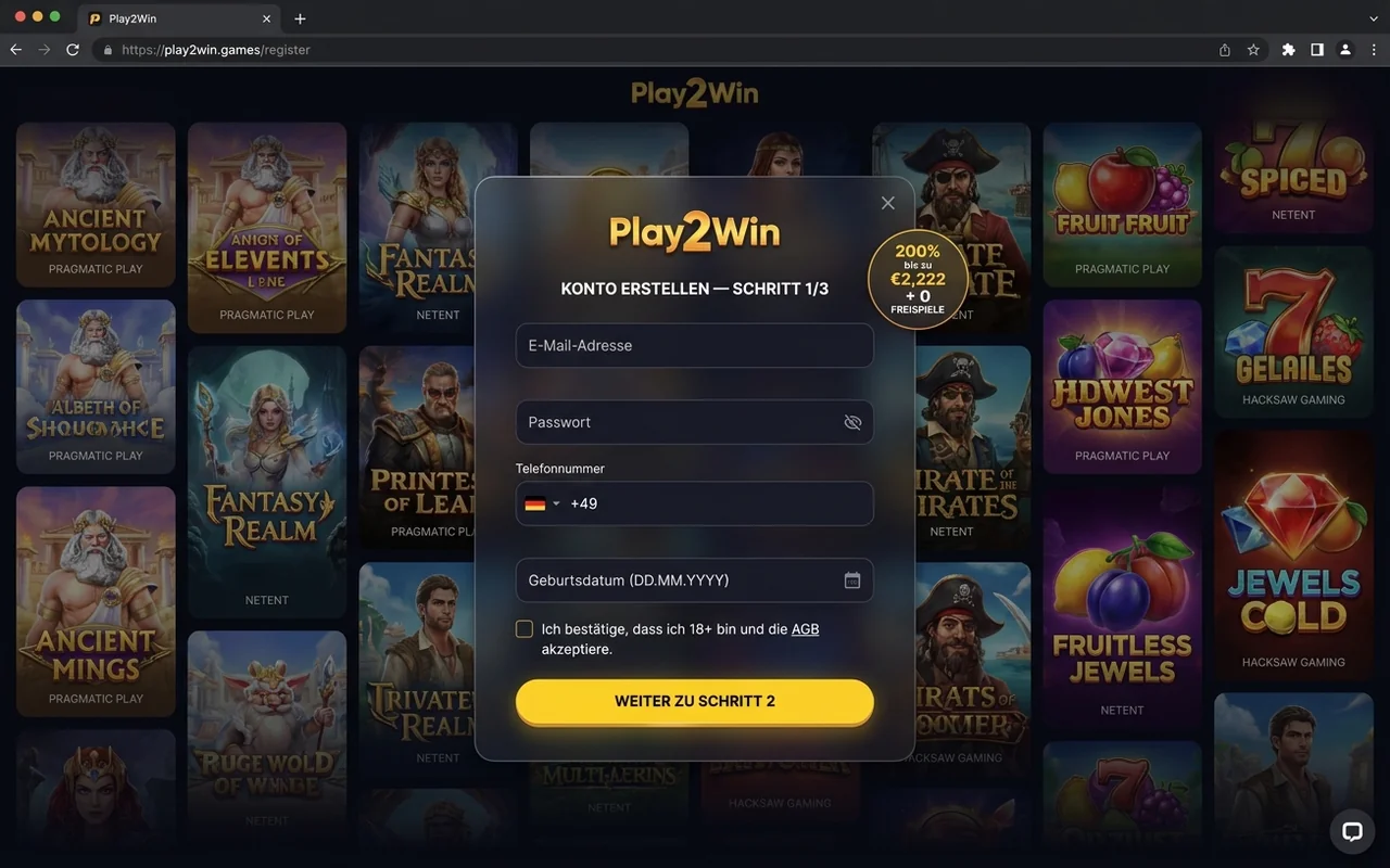 Registrierung in unter 60 Sekunden – Play2Win